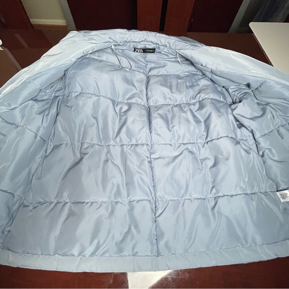 ZARA Padded Blazer Style Jacket with Belt Dusty Blue Quilted Puffer Coat Size XL - Picture 12 of 14